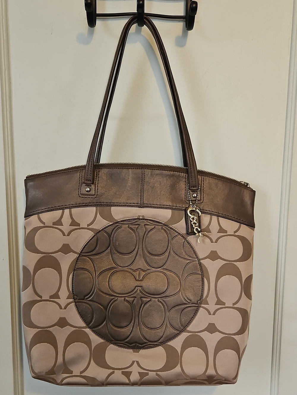 Coach Laura Signature Canvas Large Tote with Leather Trim